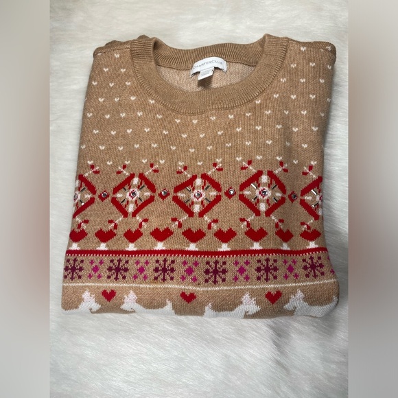 Charter Club Tan Scottie Dog Embellished Sweater Womens Size M Hearts Red Pink - Picture 8 of 8